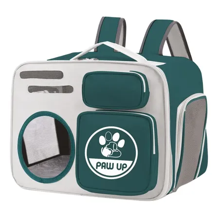 Mochila Pet Paw Up Verde Dobrável Vento E À Prova D'água P/ Gatos E Cães