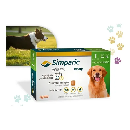 Simparic 80mg Antipulgas 20 A 40kg Zoetis 1 Comprimido Verde-escuro