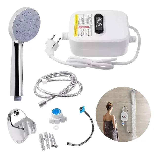 Ducha Instantánea Pequeña Con Calentador Agua Eléctrico Led