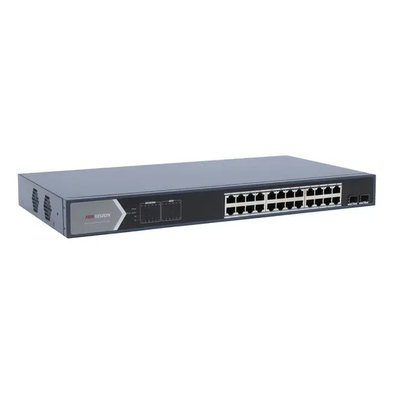 HIKVISION Switch Gigabit PoE+DS-3E1526P-SI Administrable 24 puertos 10/100/1000 Mbps PoE+ 2 puertos SFP configuración remota PoE hasta 250 metros 370 W
