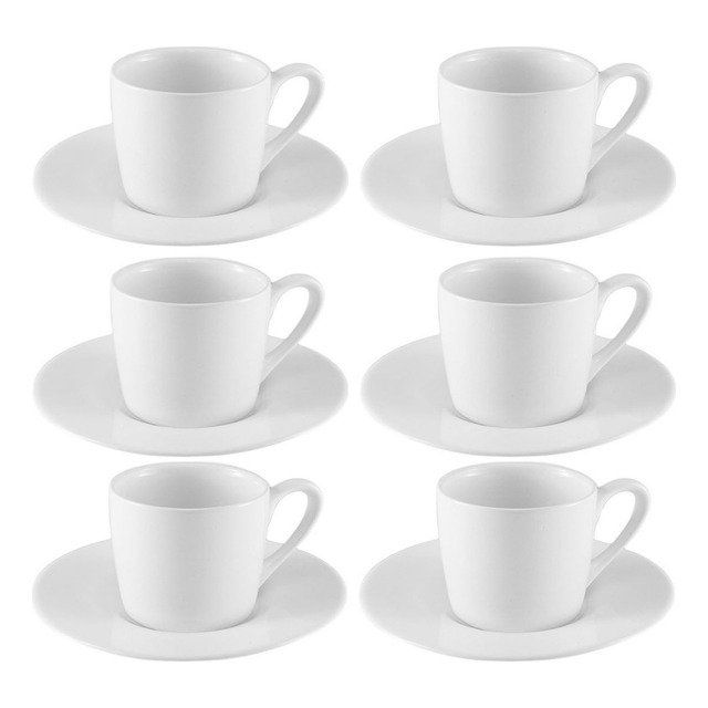 Jogo XĂcaras CafĂ© Com Pires Porcelana Branca 12 Peças Jogo XĂcaras CafĂ© Com Pires Porcelana Branca 12 Peças