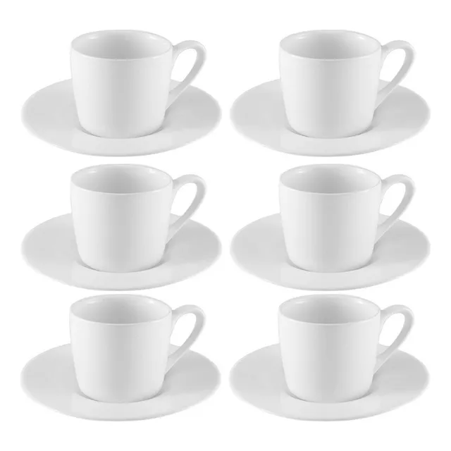 Jogo Xícaras Café Com Pires Porcelana Branca 12 Peças