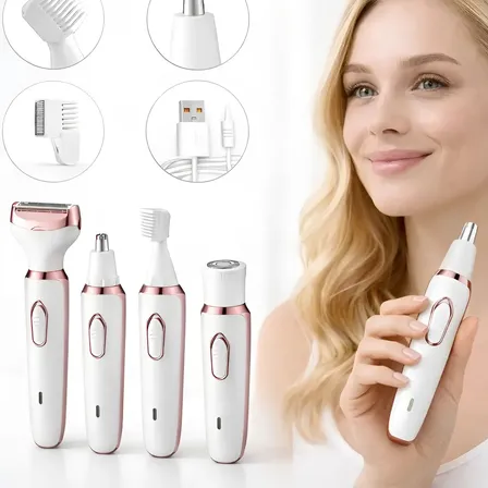 Depilador Elétrico Feminino 4 Em 1 Aparador De Pelos Bivolt Branco 127/220v