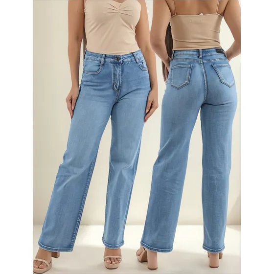 Jeans Dama Cargo Ancho Largo Celeste Mujer Adulto