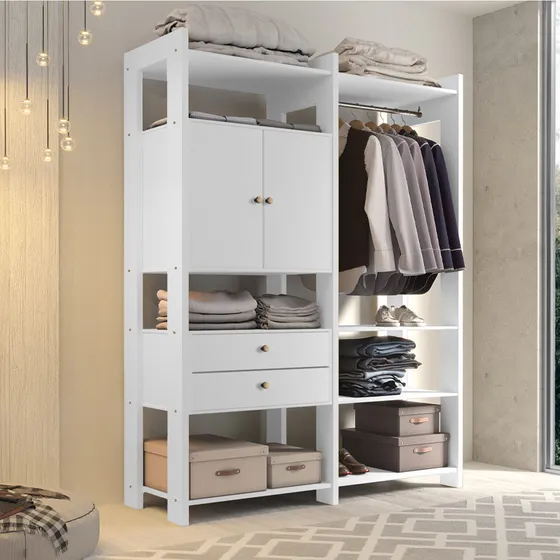 Closet Guarda Roupas Com Cabideiro, 2 Portas E 2 Gavetas