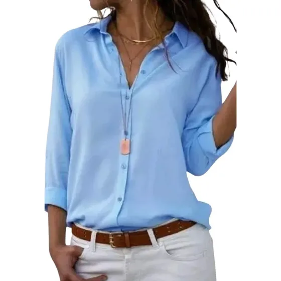 Blusa Social Feminina Manga Longa De Viscose