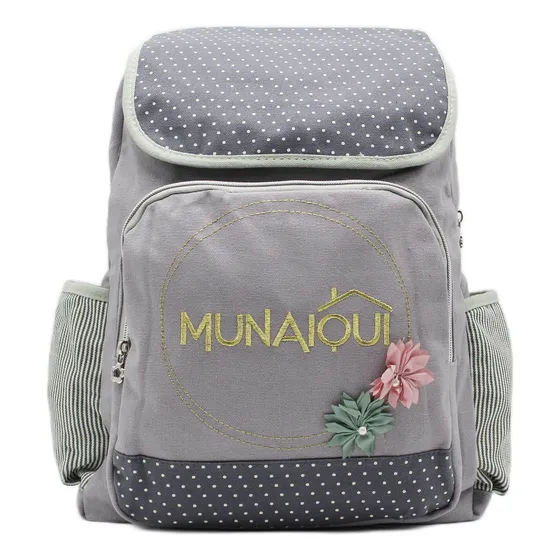 Mochila Munaiqui Modelo Fresh Flower Whisper De Lona Algodón Color Gris Diseño De La Tela Liso