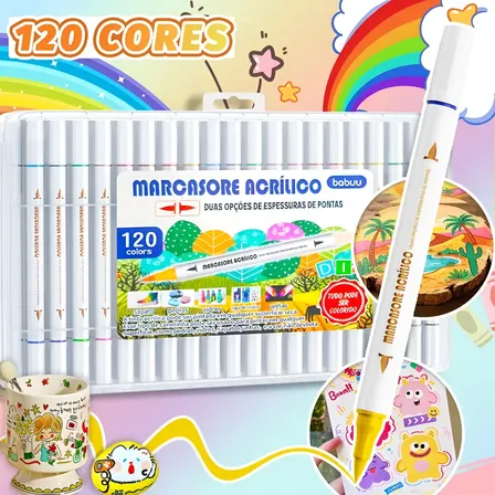 Kit Canetas Marcador Acrílico Dupla 120 Cores Permanentes 120 Cores