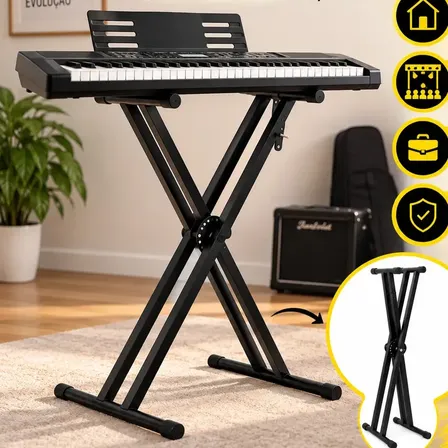 Suporte Estante Pedestal X Para Teclado Piano Duplo Musical Reforçado Don Caprini Ajustável Dobrável com Apoios Emborrachados 25 Kg