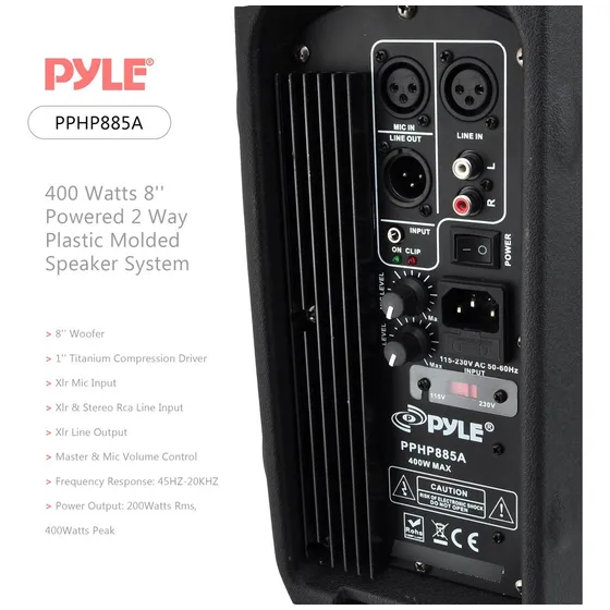 Pyle-pro Powered Sistema Altavoz Via Plastico Moldeado