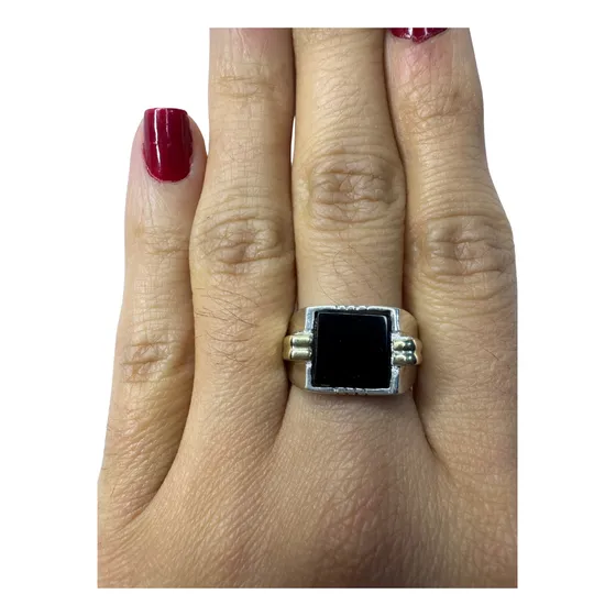 Anillo De Plata 925 Y Oro Piedra Onix Unisex Negro 22
