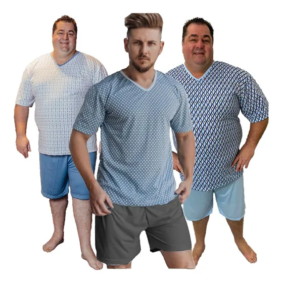 Pijama Masculino Plus Size Camisa Manga Curta + Short Curto