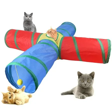 Túnel Labirinto Para Gatos Cães Interativo Dobrável Brinquedo Pet Diâmetro 25cm Forma De X