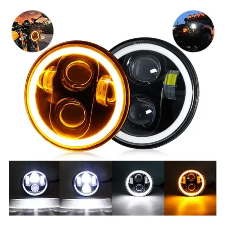 Par Farol Led 5.75 Polegadas Angel Eyes H4 Redondo Universal Preto