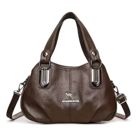 Bolsa Feminina Hobo Casual Grande Com Alça De Ombro Moderna Marrom-escuro Lisa