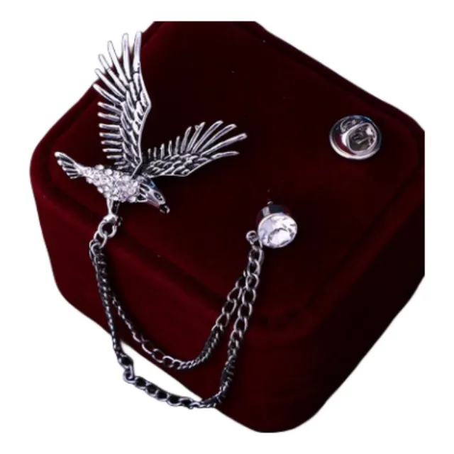 Broche Prendedor Traje Hombre Cuello Ramillete Águila Cadena