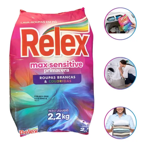 Lava Roupas Em Pó Relex Max Sensitive 2,2kg
