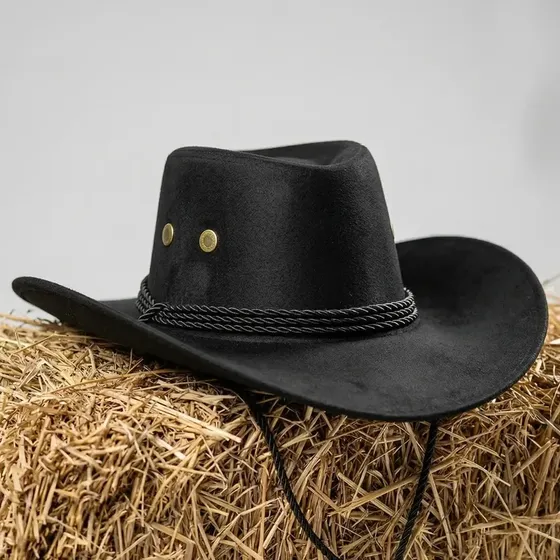 Chapéu Cowboy Boiadeiro Country Vaqueiro Camurça Unissex Top Preto Único Liso
