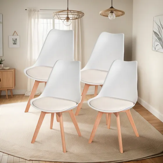 Kit Com 4 Cadeiras Leda Branca - Charles Eames Wood Com Almo