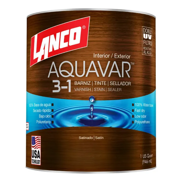 3n1 Barniz Con Tinte Y Sellador Aquavar Lanco 1/4gl