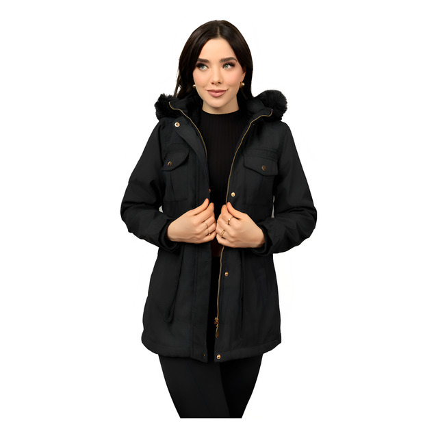 Casaco Feminino Parka De Sarja Sobretudo Forrado Com Pelúcia Casaco Feminino Parka De Sarja Sobretudo Forrado Com Pelúcia