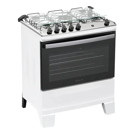 Fogão 5 Bocas Atlas Agile Up Automático com Mesa de Inox A Gás Branco Bivolt