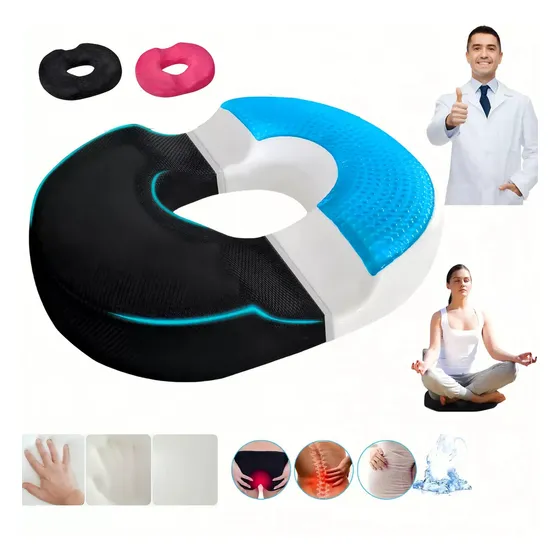 Dona Ortopédica Para Hemorroides Y Coxis Grande Almoadas,Cojines de Asiento de Espuma Viscoelástica,Cojín para Hemorroides de Espuma Memoria,Apto Todas Estaciones,(negro)