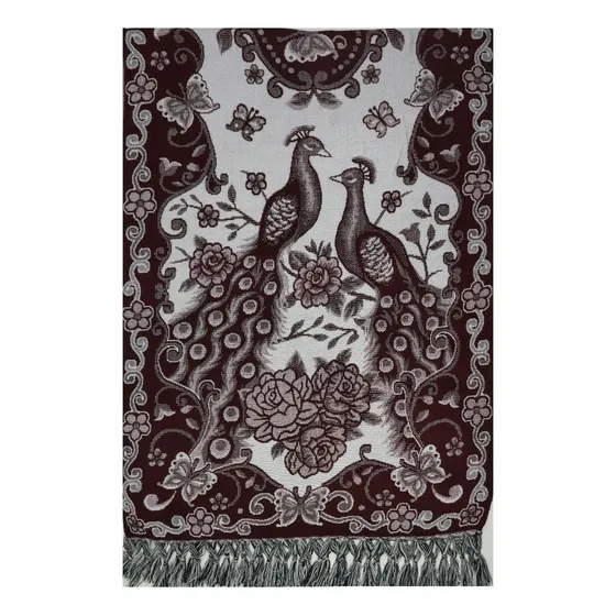 Souvenir México Rebozos Artesanales - Pavo Reales Color Guinda Blanco