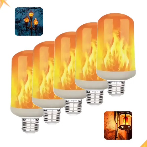 Kit 5 Lâmpada Led Efeito Tipo Fogo Chama Decorativa Bivolt