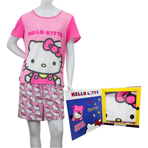 Pijama De Verão Adulto Shorts E Camiseta Hello Kitty