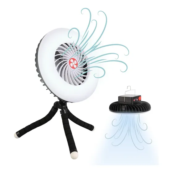Lámpara Ventilador Solar Recargable USB LED 3 Velocidades Power Bank 1200mAh Camping Tienda de Campaña Portátil Colgable Luz Emergencia Exterior Negro multifunciones comerliv 1 pieza