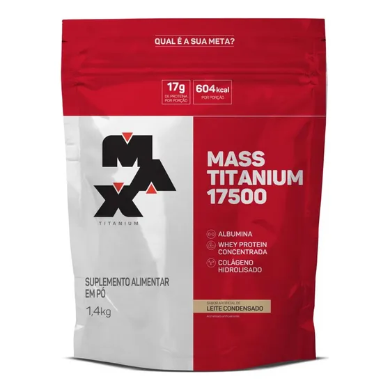 Suplemento em pó Max Titanium Mass Titanium Refil 17500 carboidratos Mass Titanium Refil 17500 sabor leite condensado em sachê de 1.4kg