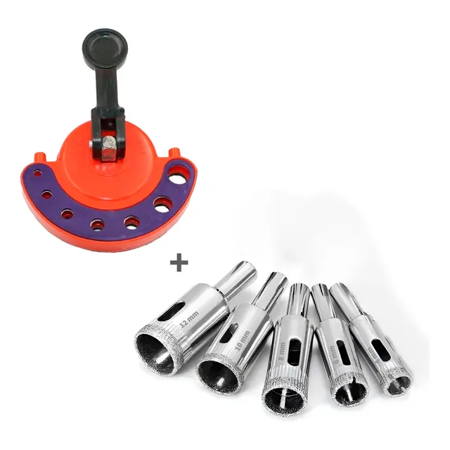 Mecha Copa Diamantada Set 5 Pz Broca + Guia Con Ventosa 