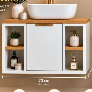 Gabinete De Banheiro Personalizado 70cm C/nicho E Lavável Branco Não Acompanha P