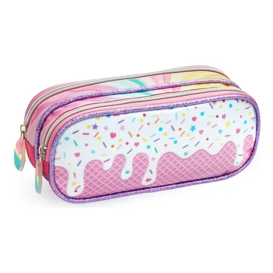 Estojo 2 Compartimentos De Lápis Escolar Menina Duplo