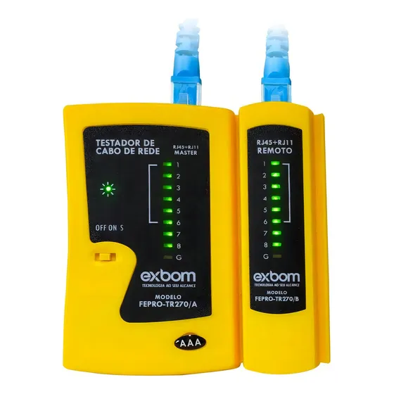 Testador de Cabos de Rede e Cabo de Telefone Exbom FEPRO-TR270 RJ45 RJ11 Com Pilha Inclusa