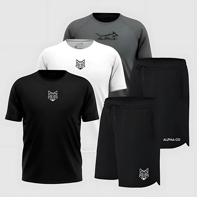 Kit 5 Peças Dry 3 Camisetas E 2 Bermudas Alpha Co Kit 5 Peças Dry 3 Camisetas E 2 Bermudas Alpha Co