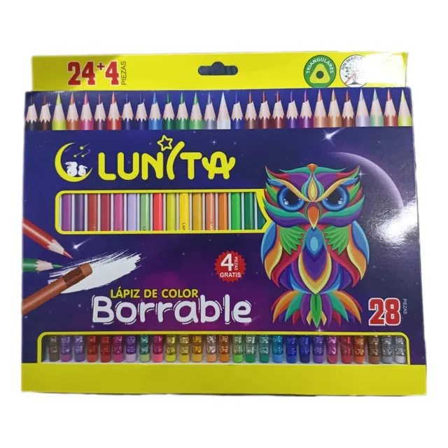 Lapices De Colores Borrables Lunita 24 Colores + 4