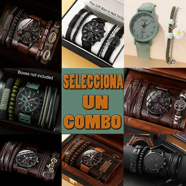 Reloj Pulseras Combo De Moda Casual  De Cuero Regalo
