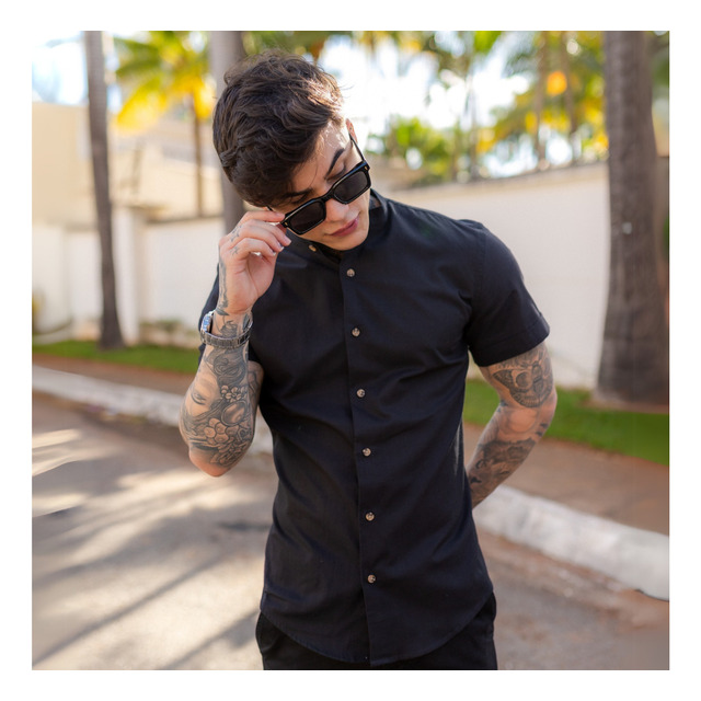 Camisa Social Masculina Manga Curta Gola Padre Slim Premium Camisa Social Masculina Manga Curta Gola Padre Slim Premium