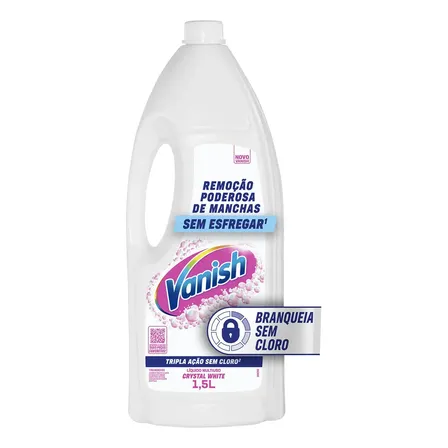 Tira Manchas Vanish Líquido Sem Cloro Crystal White para Roupas Brancas 1,5L