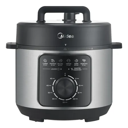 Panela Elétrica Mecânica Pressão 4l Preta E Inox Midea