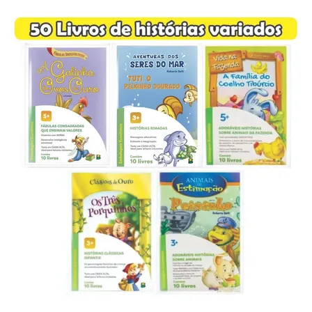 50 Livros Infantis Kit Histórias Contos Clássicos Atacado