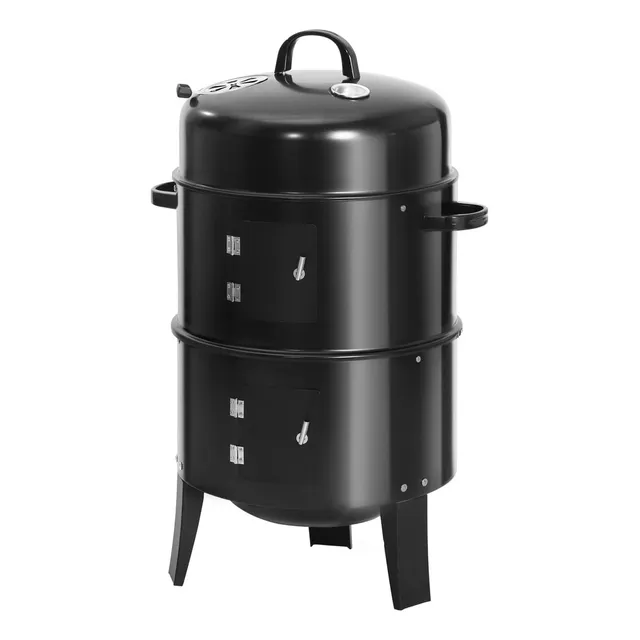 Asador Ahumador Dos Niveles Circular Con Termómetro - Ah3527 Color Negro