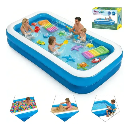 Alberca Inflable Rectangular De 305cm Para Adultos Y Niños Azul Azul/blanco