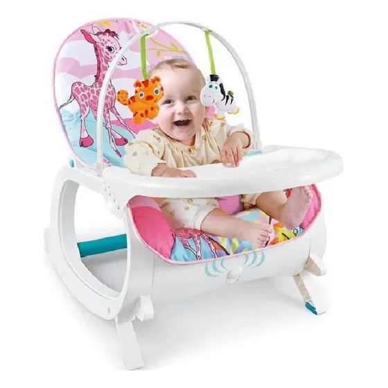 Silla Mecedora Vibradora Crece Conmigo Color Rosa Bebe Selva con Bandeja