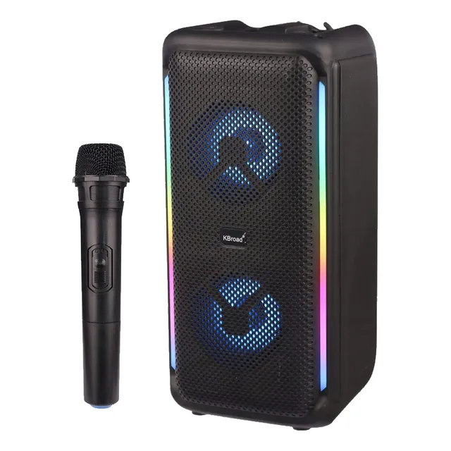 Bocina Bluetooth 8 Pulgadas Karaoke Auxiliar Usb Luz Led Rgb Multicolor Micrófono Inalámbrico Radio Fm Conectividad Tws