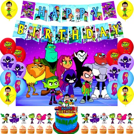 Kit Cotillon Jovenes Titanes + Tela De Fondo Teen Titans Go!