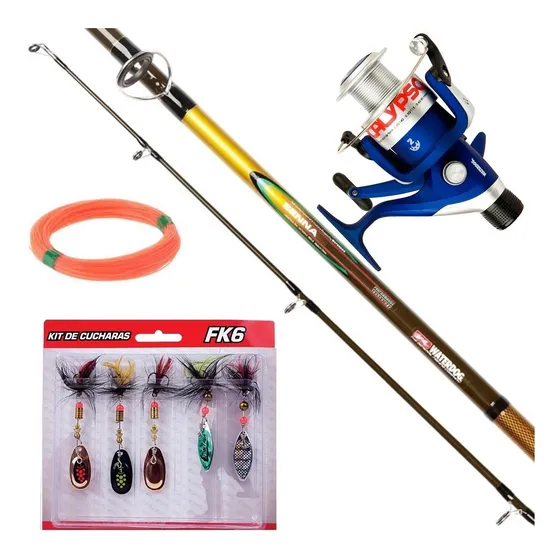 Equipo Pesca Truchas Reel + Cucharas Mosca + Caña + Tanza