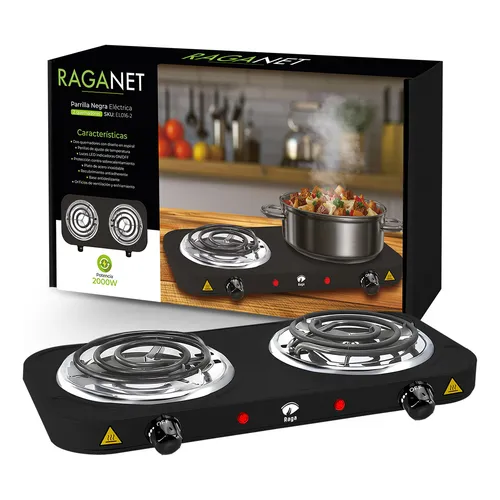 Parrilla Eléctrica 2 Quemadores Acero Inoxidable 2000w Negro